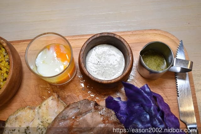 無糖、無奶、低GI、好油、低鹽、原型食材、低溫烹調的舒肥料理。#腰果花砧板原食料理-天母店