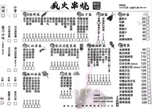 基隆安樂市場美食推薦 | 瘋火串燒 四種秘製醬汁，吃過就回不去了 最低一串NT$20的類居酒屋